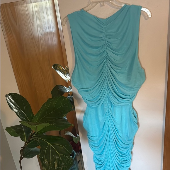 Royalty For Me Blue Asymmetrical Ruched Bodycon Dress - Picture 4 of 4